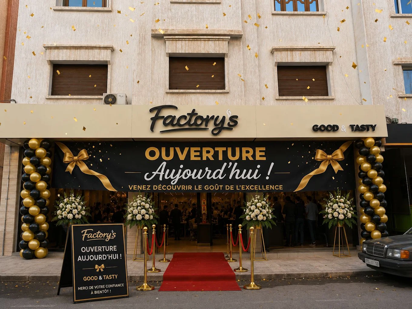 Devanture du restaurant Factory's à Agadir le jour de l'ouverture
