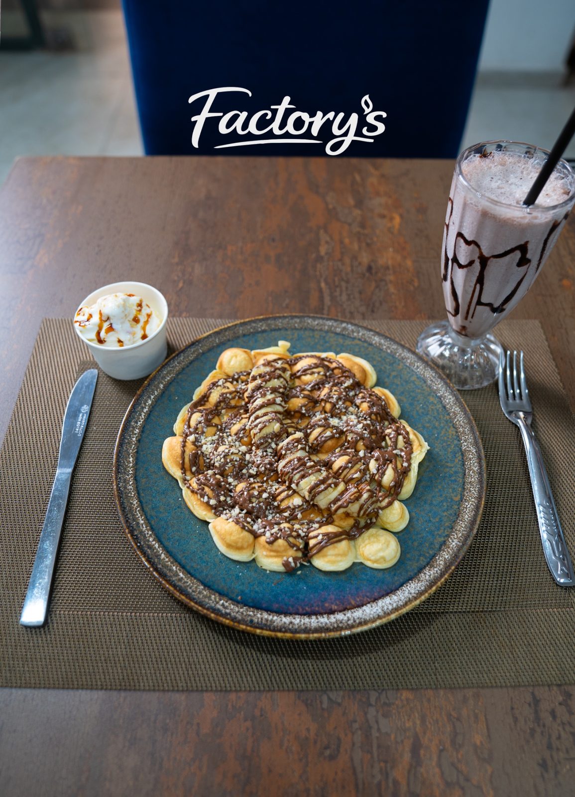 Table gourmande Factory's : gaufre bubble, milkshake et glace